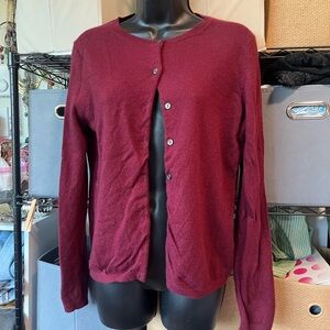 Women's Cashmere Burgundy Button-Front Sweater Cardigan
